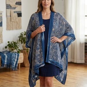 Soft Surroundings Blue Swirl Print Kimono Cardigan PS/PM